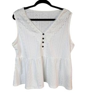 Stylish knit top for plus size Greathe Curve 2XL cottage core white eyelet blous